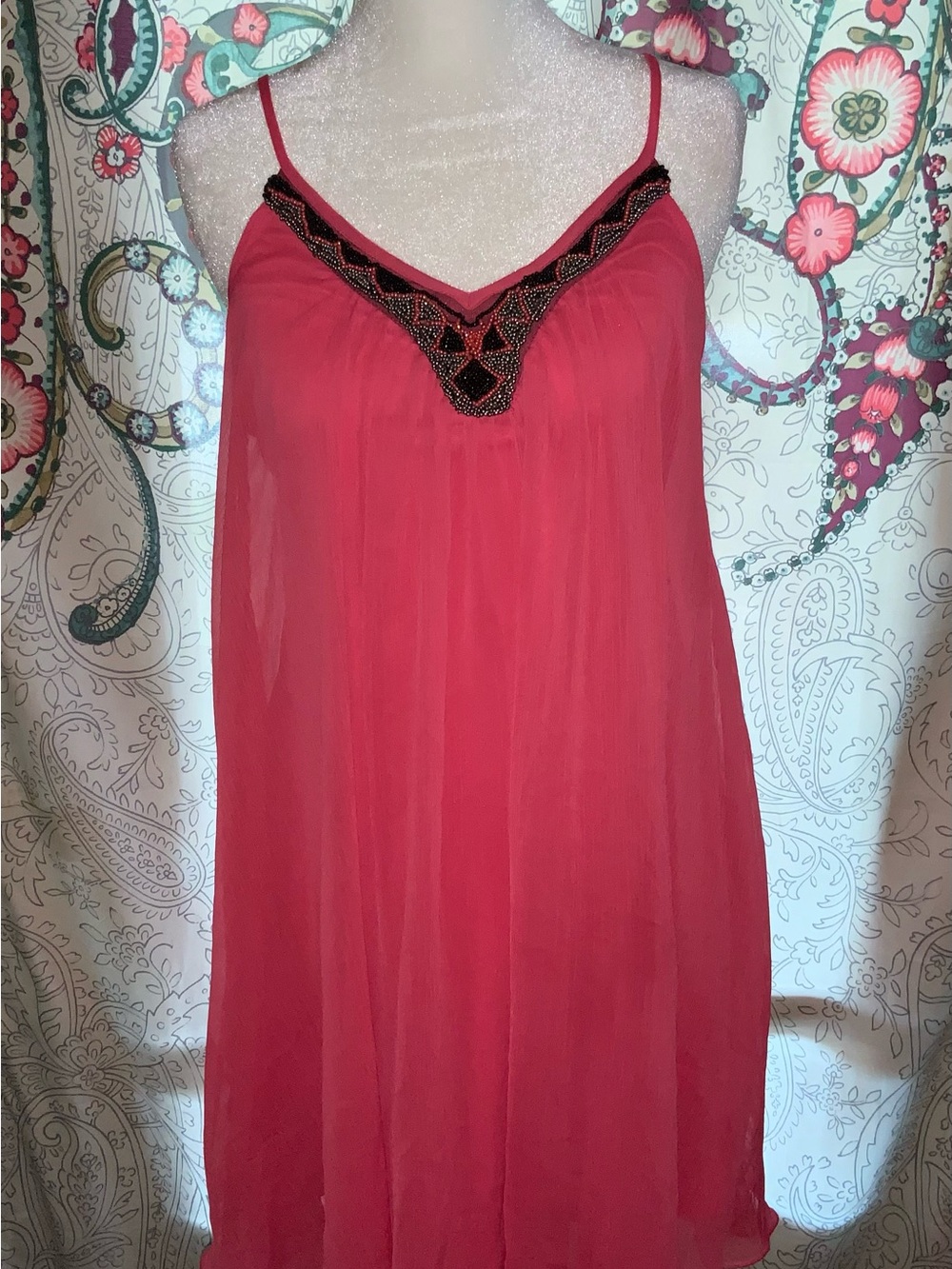 EXPRESS Pink Chiffon Cover Up Dress Trapeze Swing Bead Embellishment Size SMALL